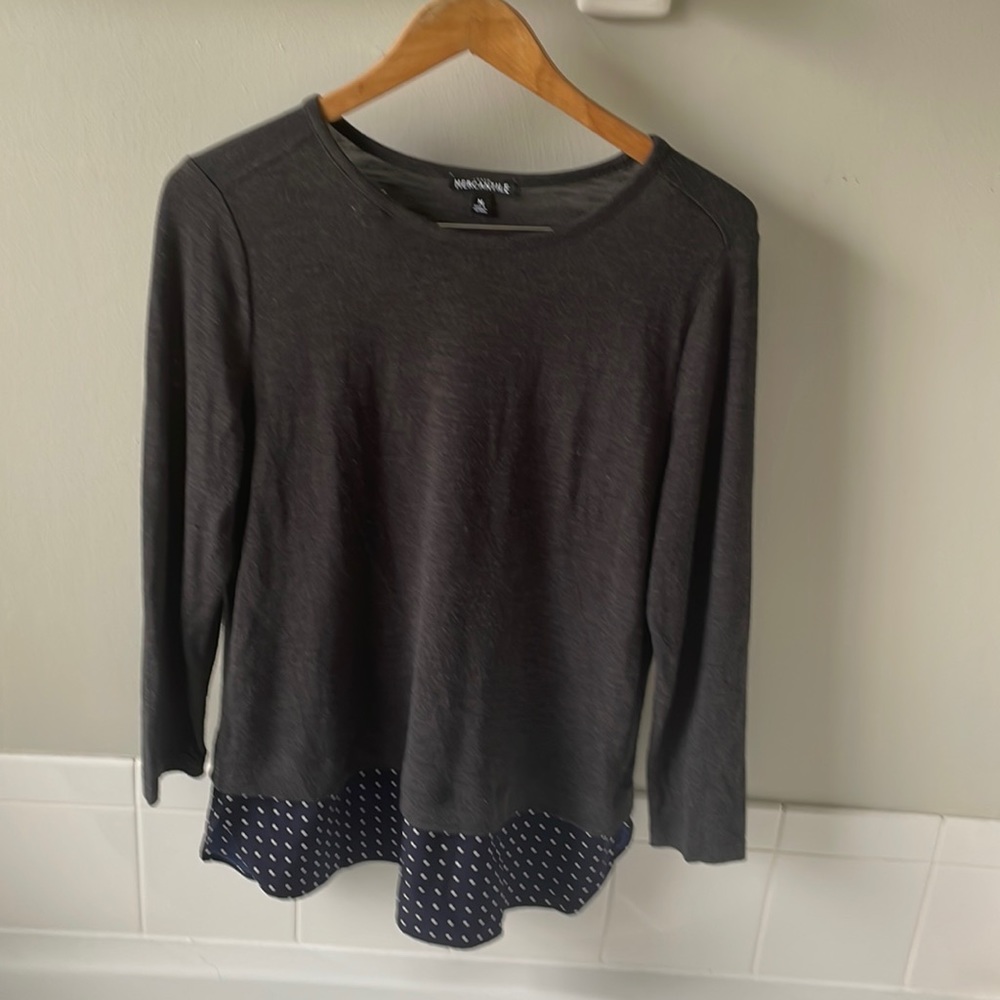 J. Crew Mercantile Long Sleeve Drapey Top Polka Dot Hem Sz Med EUC